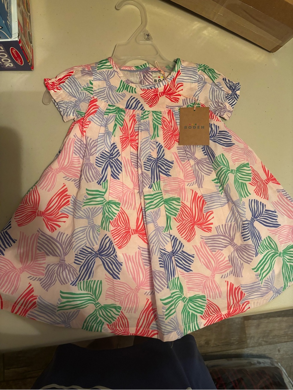 Boden Girls' Multicolor Bow Print 6-9 months woven Dress